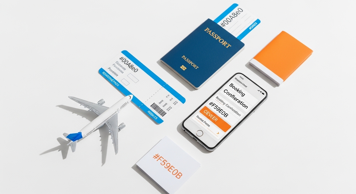 Travel booking essentials including passport and boarding pass