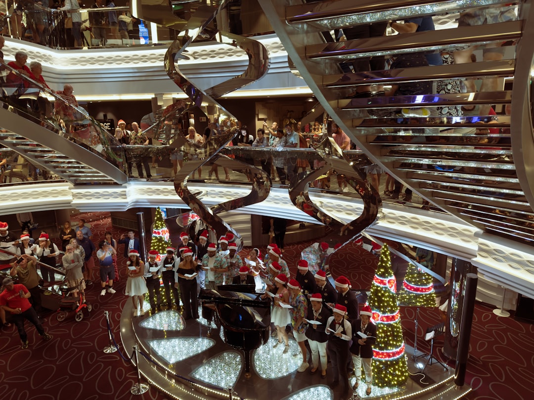 Cruise ship deck decorated for Christmas celebration
