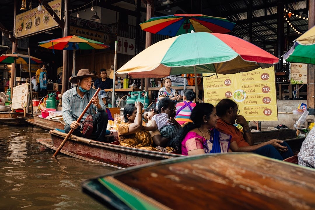 Floating market with vendors and customers in boats