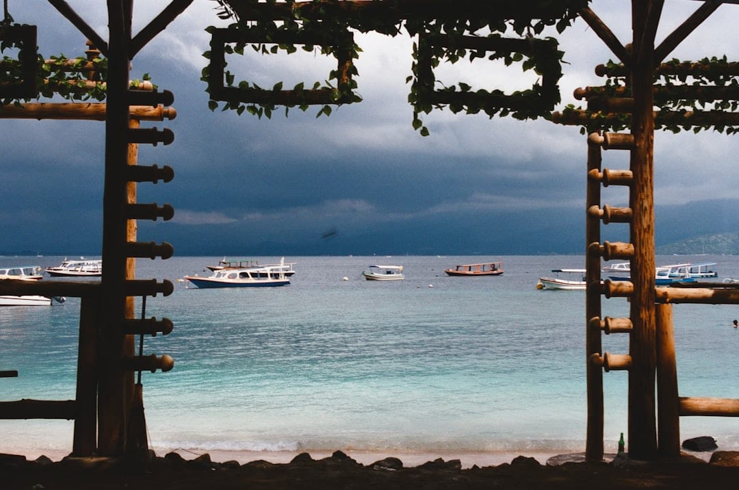 Gili Trawangan beach at sunset with crystal clear turquoise water