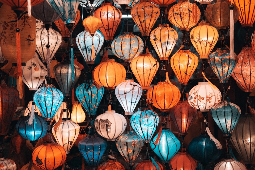 Hanoi Old Quarter bustling street with traditional lanterns