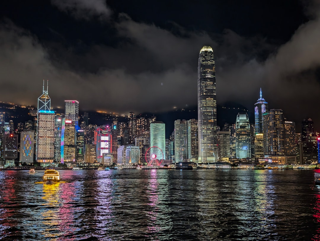 Hong Kong Victoria Harbour skyline at night