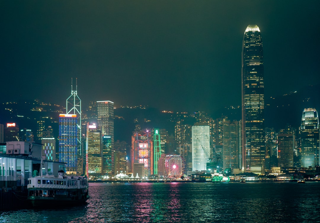 Hong Kong Victoria Harbour skyline at night